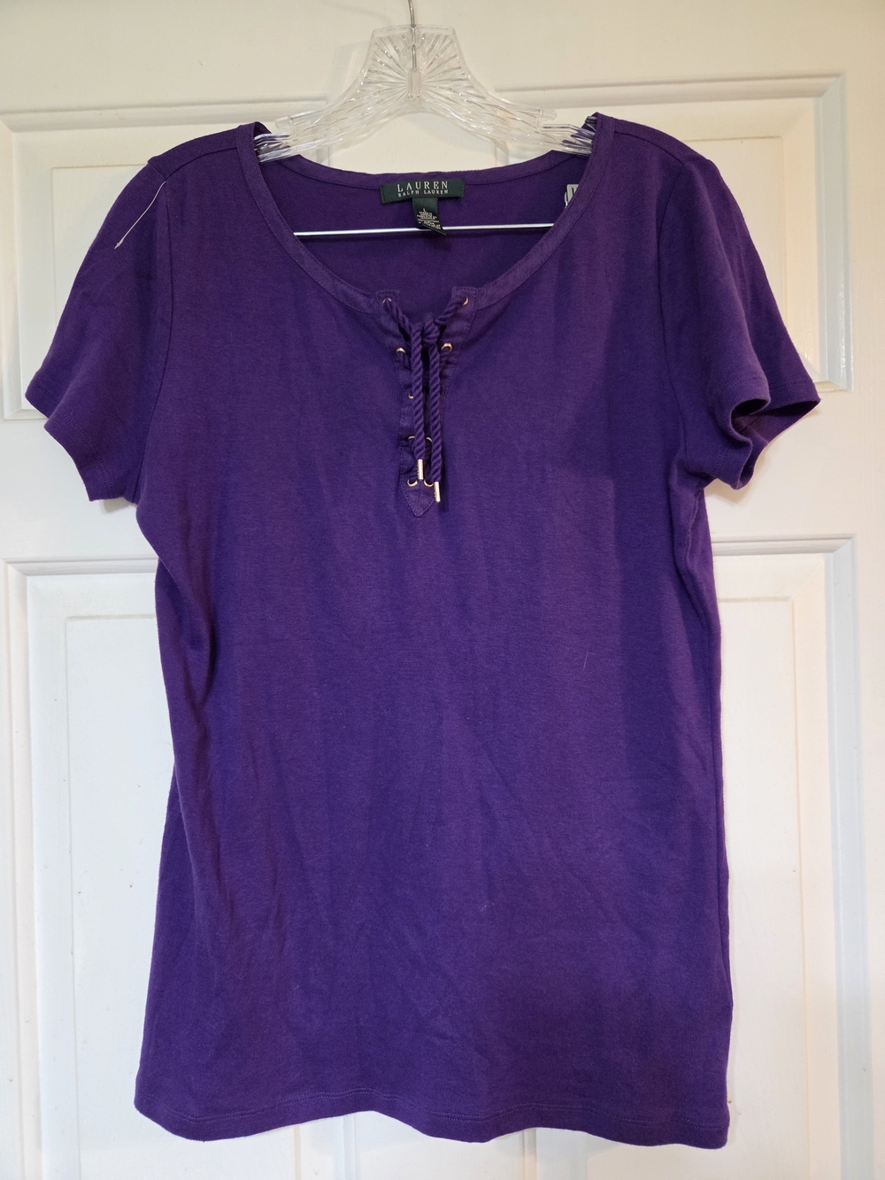 Ralph Lauren Purple Lace-Up Short Sleeve Tee